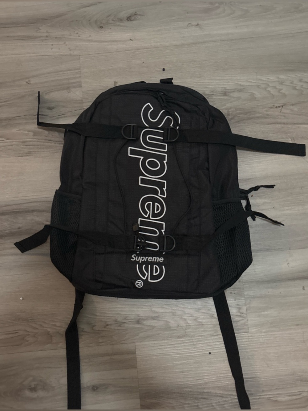 Supreme Black Backpack with Vertical White Logo